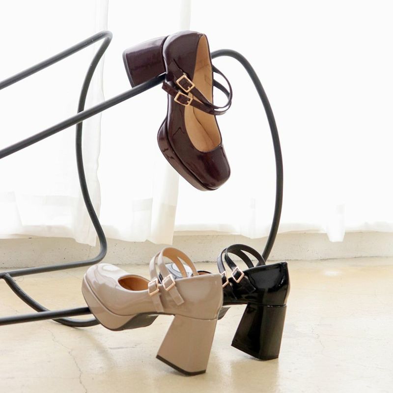 厚底ダブルストラップパンプス