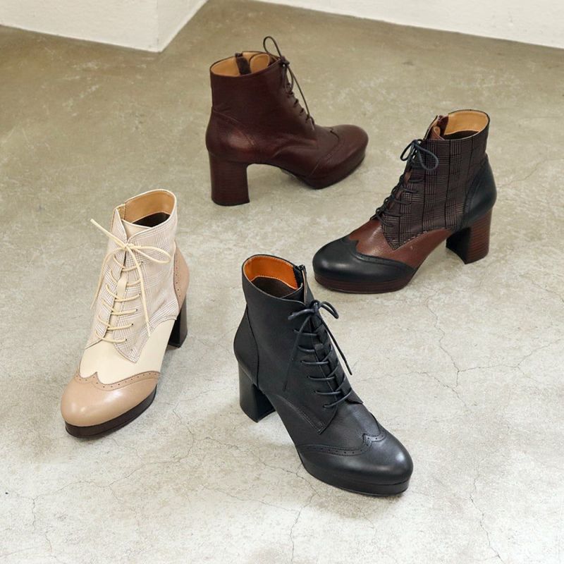 厚底ヒールレースアップブーツ