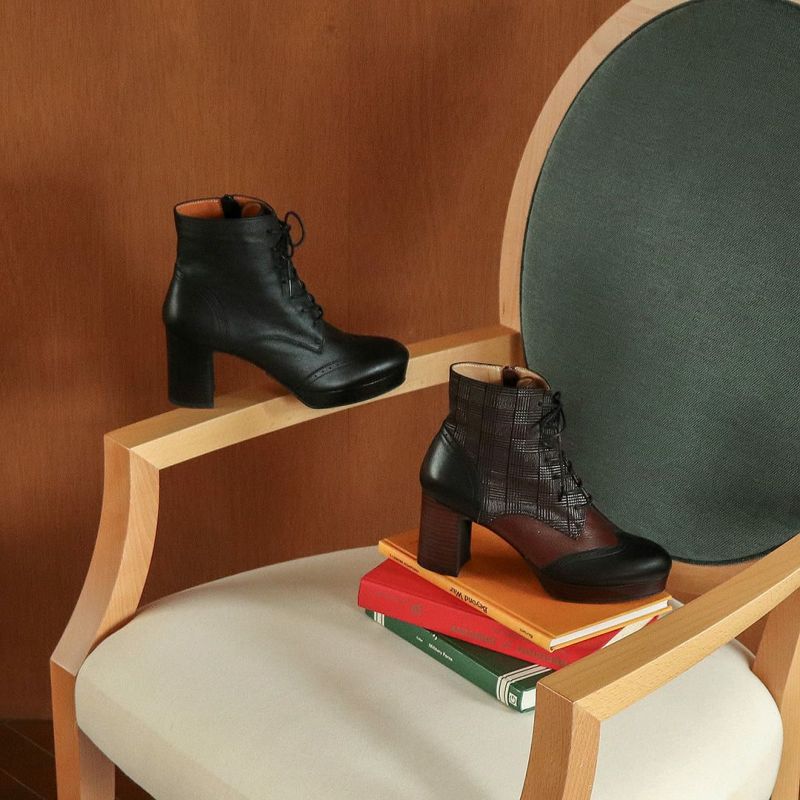 厚底ヒールレースアップブーツ