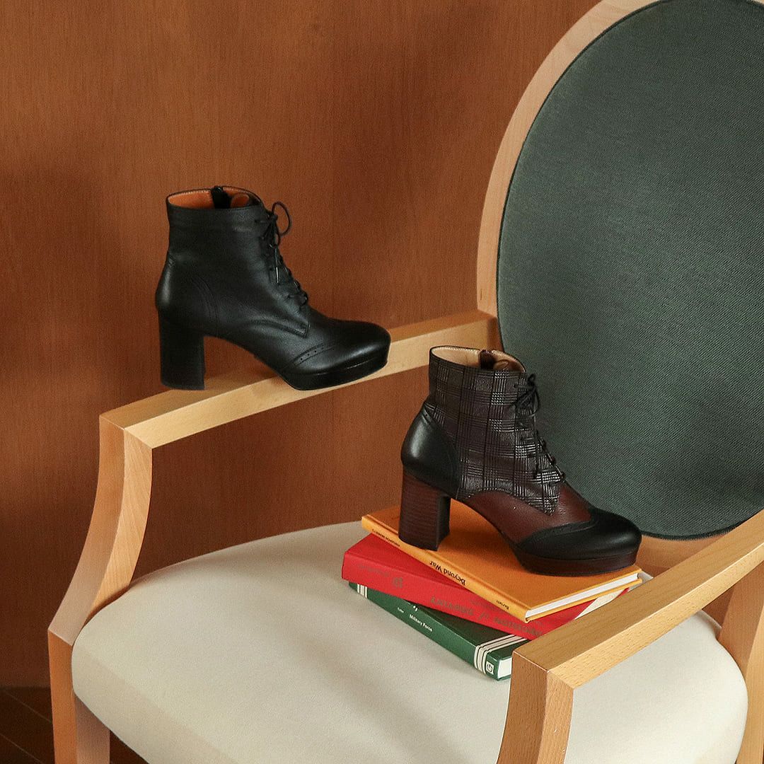 厚底ヒールレースアップブーツ