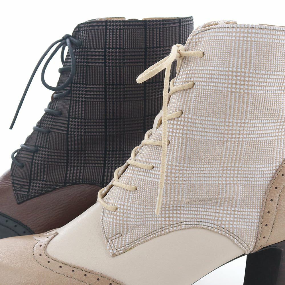 チェック柄を用いたデザインで足元に個性を（ブラックコンビ、ライトグレージュコンビ）