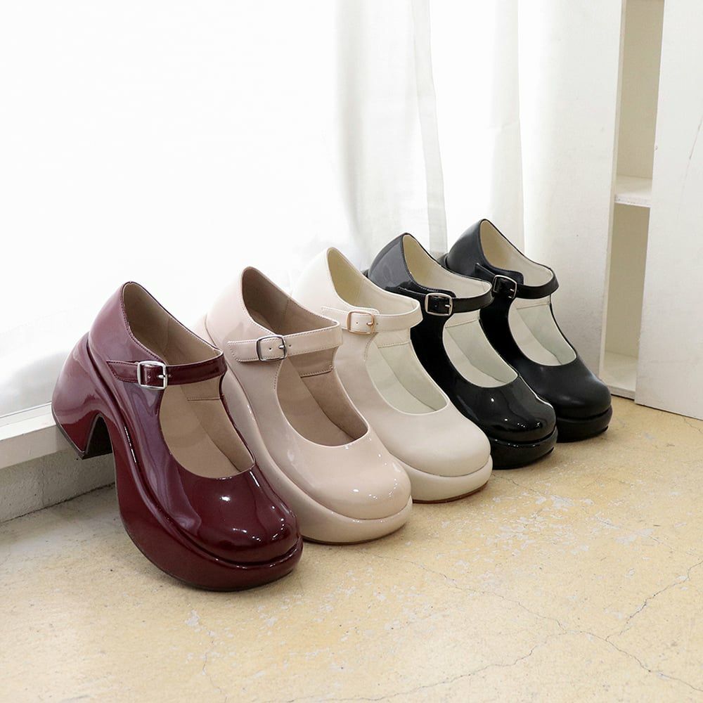 厚底おでこストラップパンプス