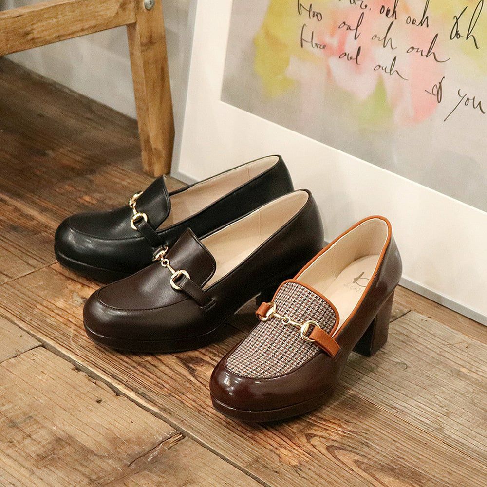 厚底ビットローファーパンプス