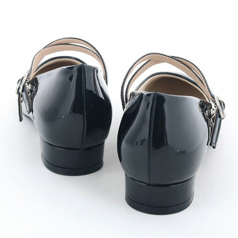 本革 あしながおじさん クロスストラップパンプス 黒 23.0 美品