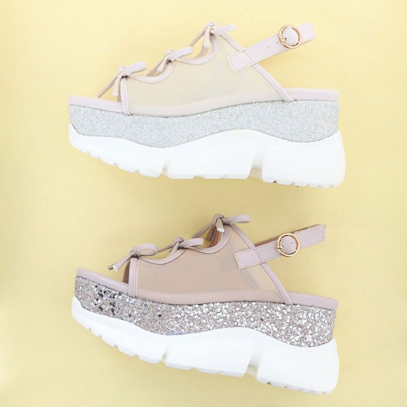 厚底グリッターリボンサンダル