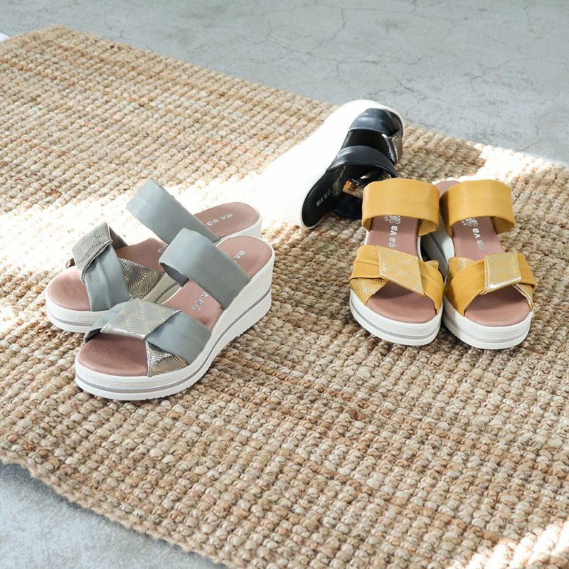 厚底ソフトレザーミュールサンダル