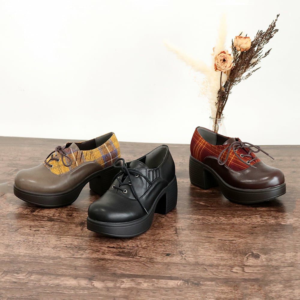 厚底レースアップパンプス 