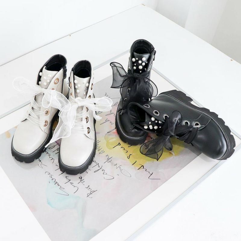 軽量｜厚底チュールリボンブーツ