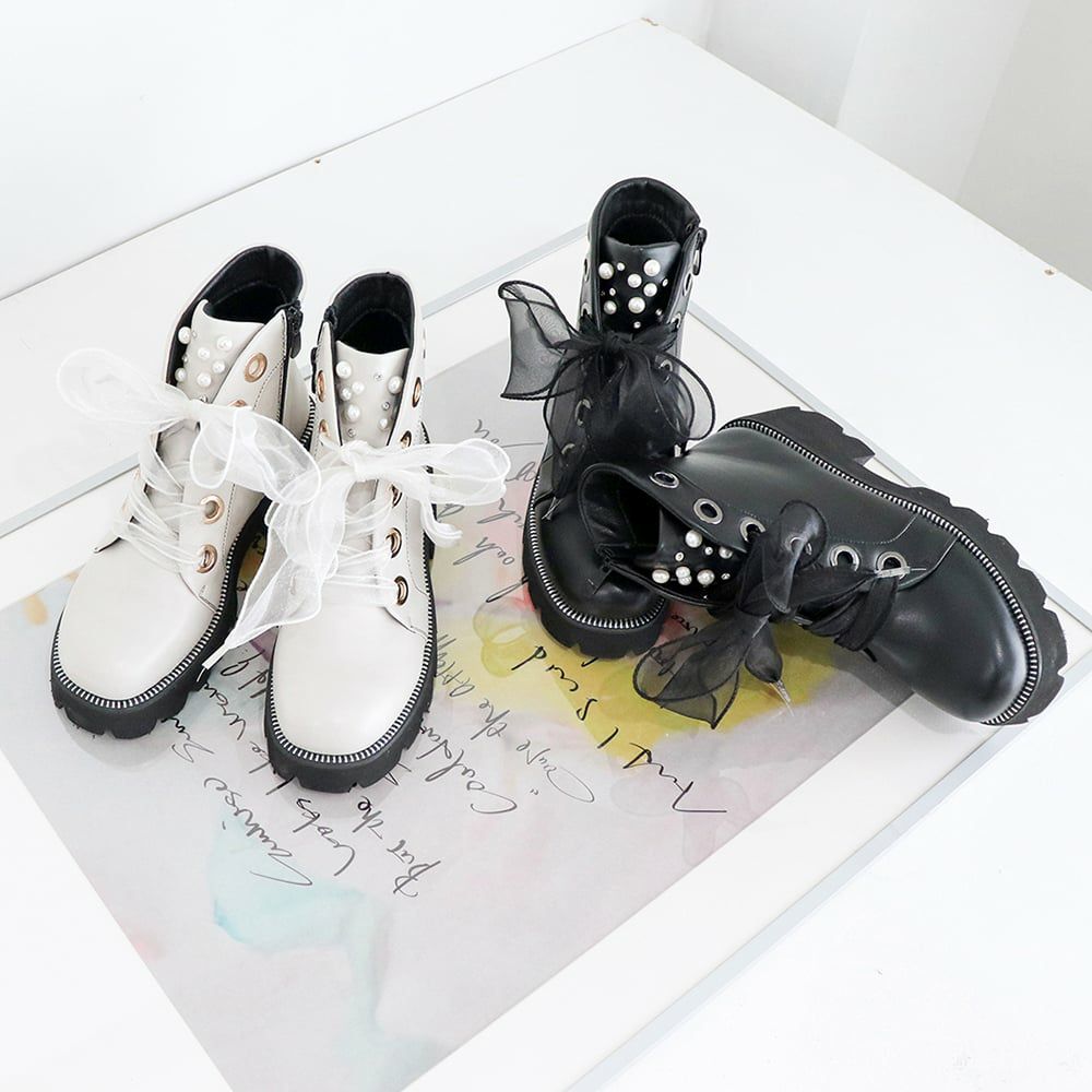 軽量｜厚底チュールリボンブーツ