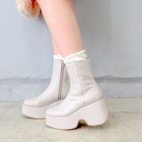 未使用品　あしながおじさん　 本革 リボンフリル付きロングブーツ　ワインレッド byあしながおじさん by あしながおじさん ロングブーツ 厚底