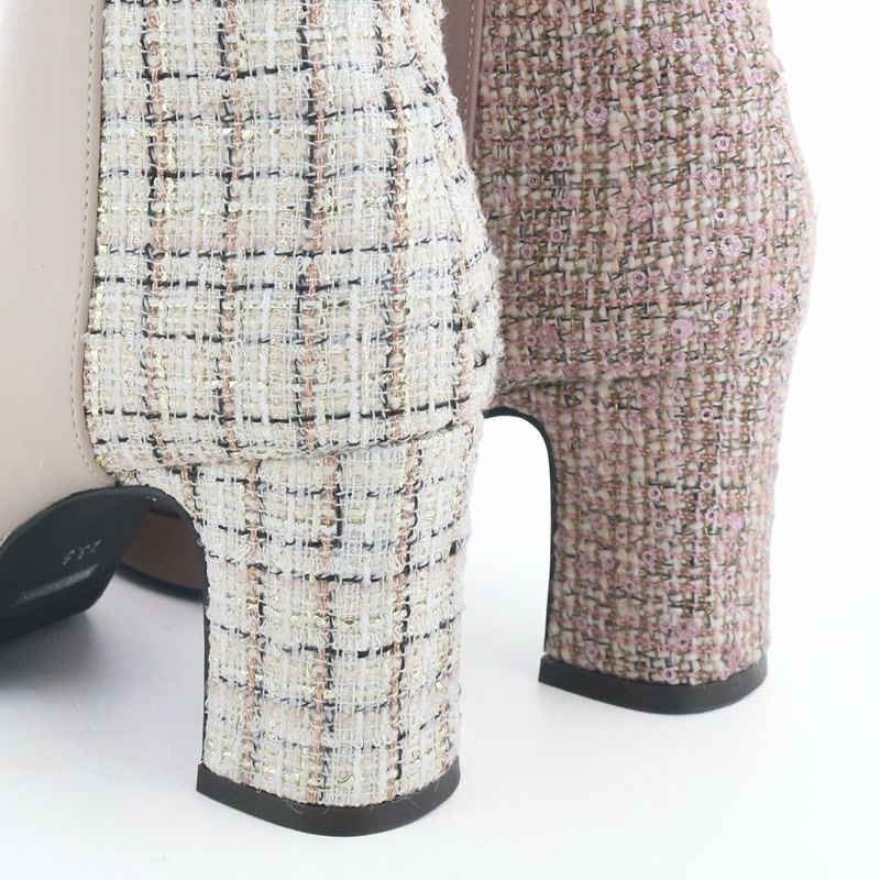 アッパーと同色で揃えたツイード生地