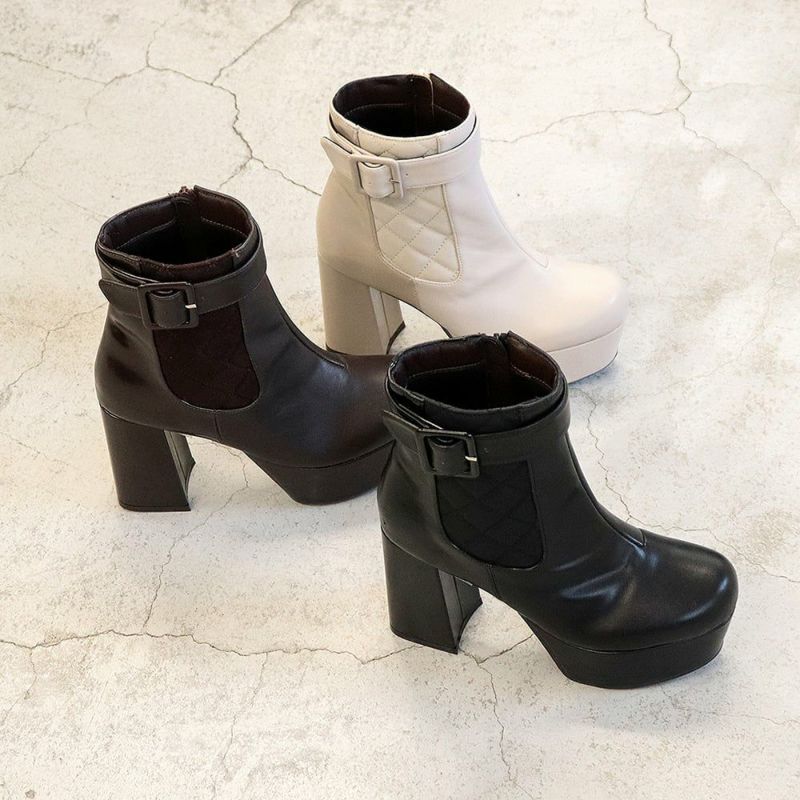 厚底ヒールキルティングブーツ