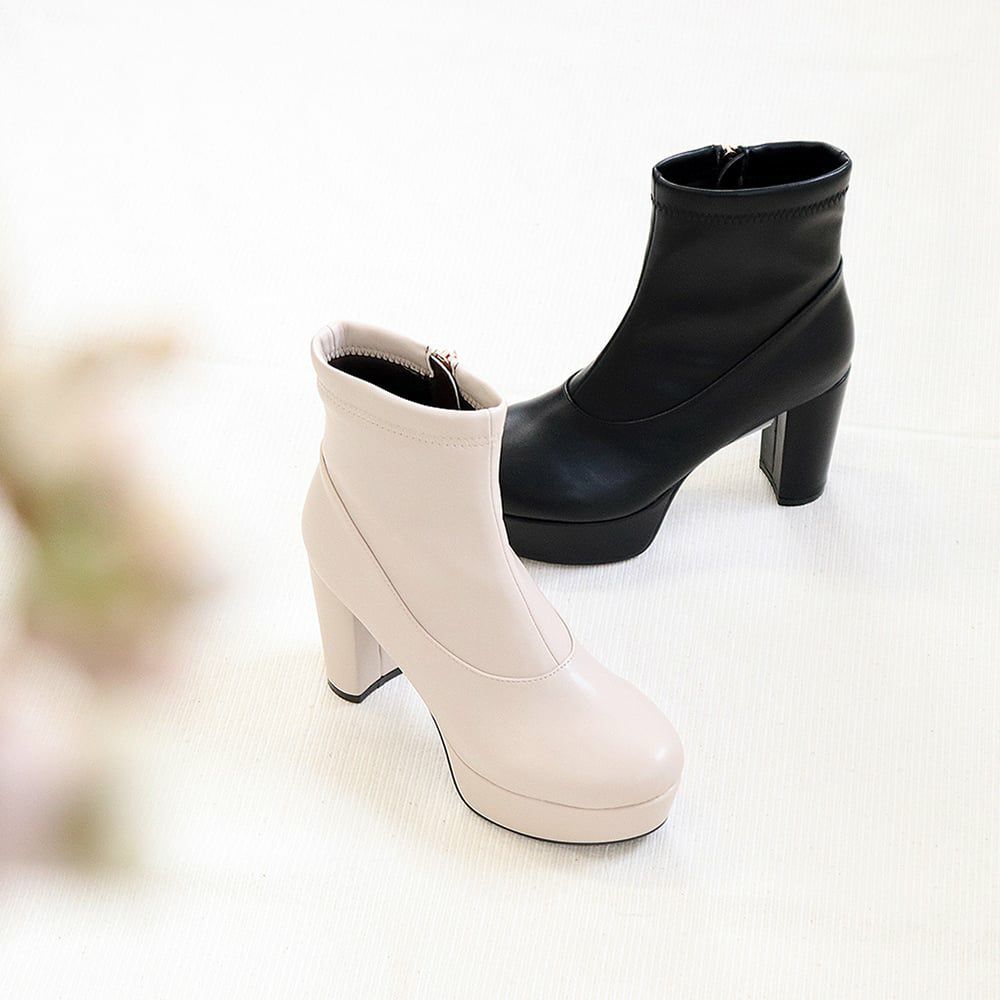 厚底ヒールストレッチブーツ